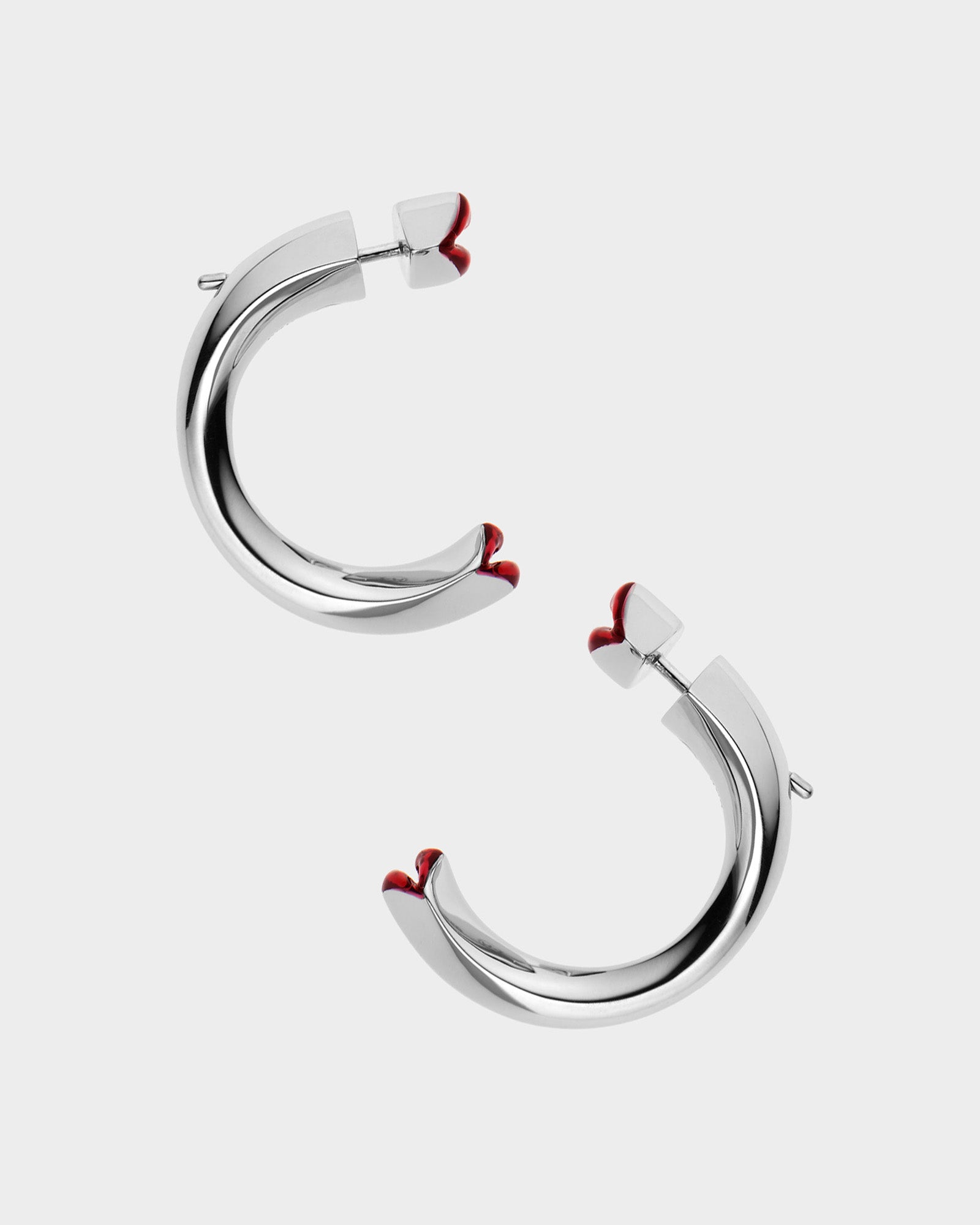 Silver Translucent Red Kiss Hoop Earrings