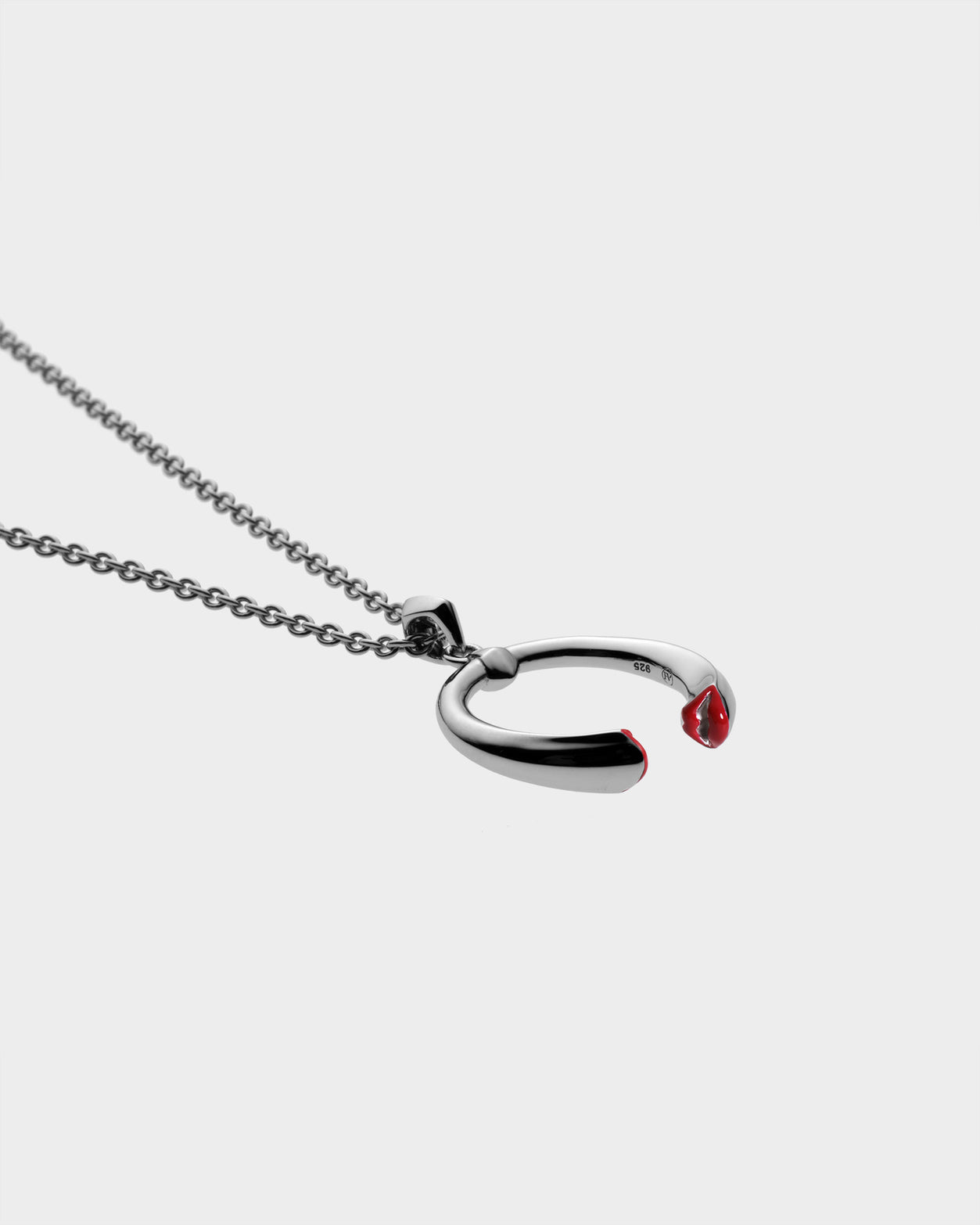 Silver Opaque Red Enamel Kiss Pendant