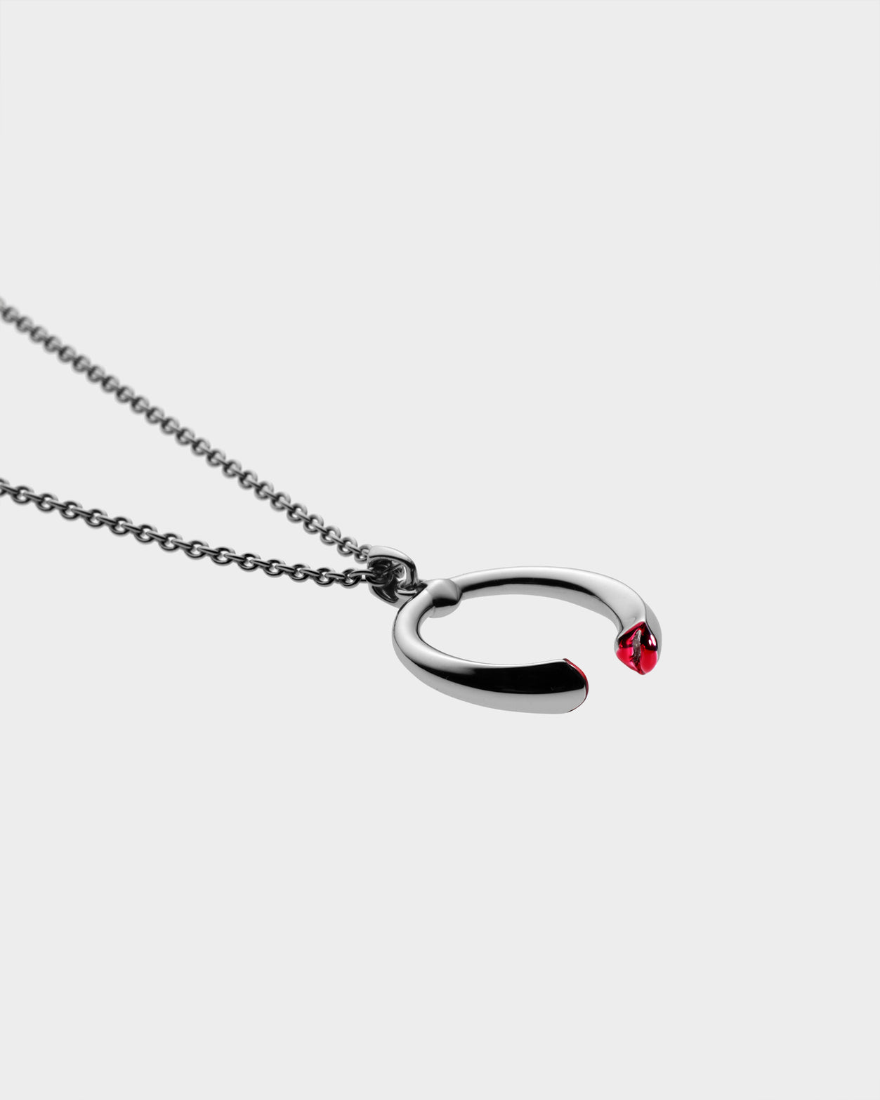 Silver Translucent Red Enamel Kiss Pendant