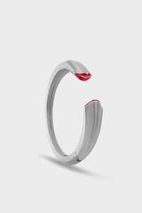 Silver Brushed Slender Kiss Bangle Red