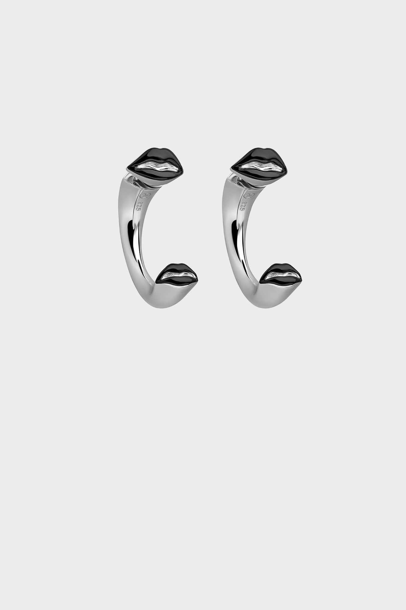 Silver Opaque Black Kiss Hoop Earrings