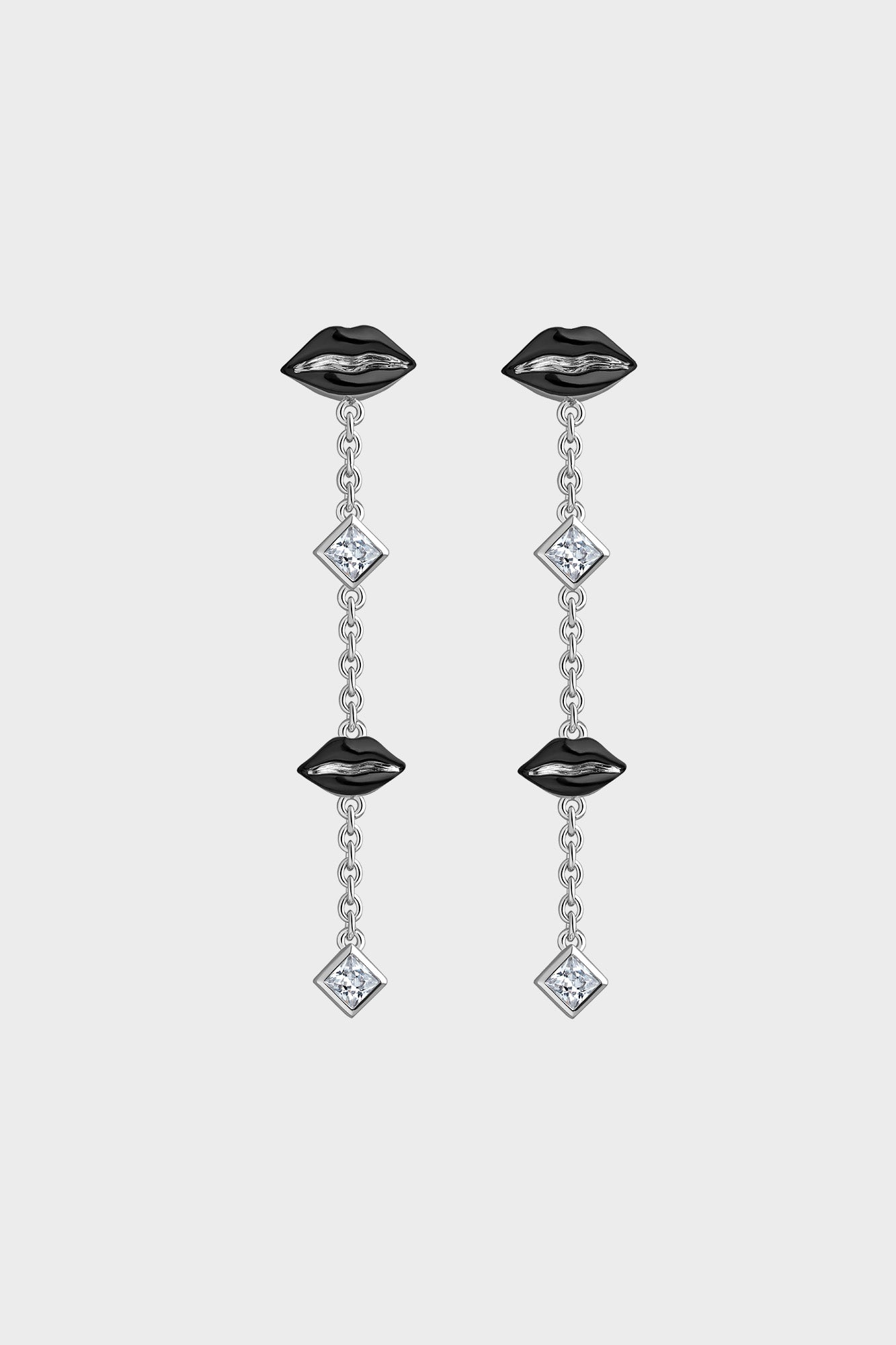 Silver Opaque Black Kiss Drop Earring