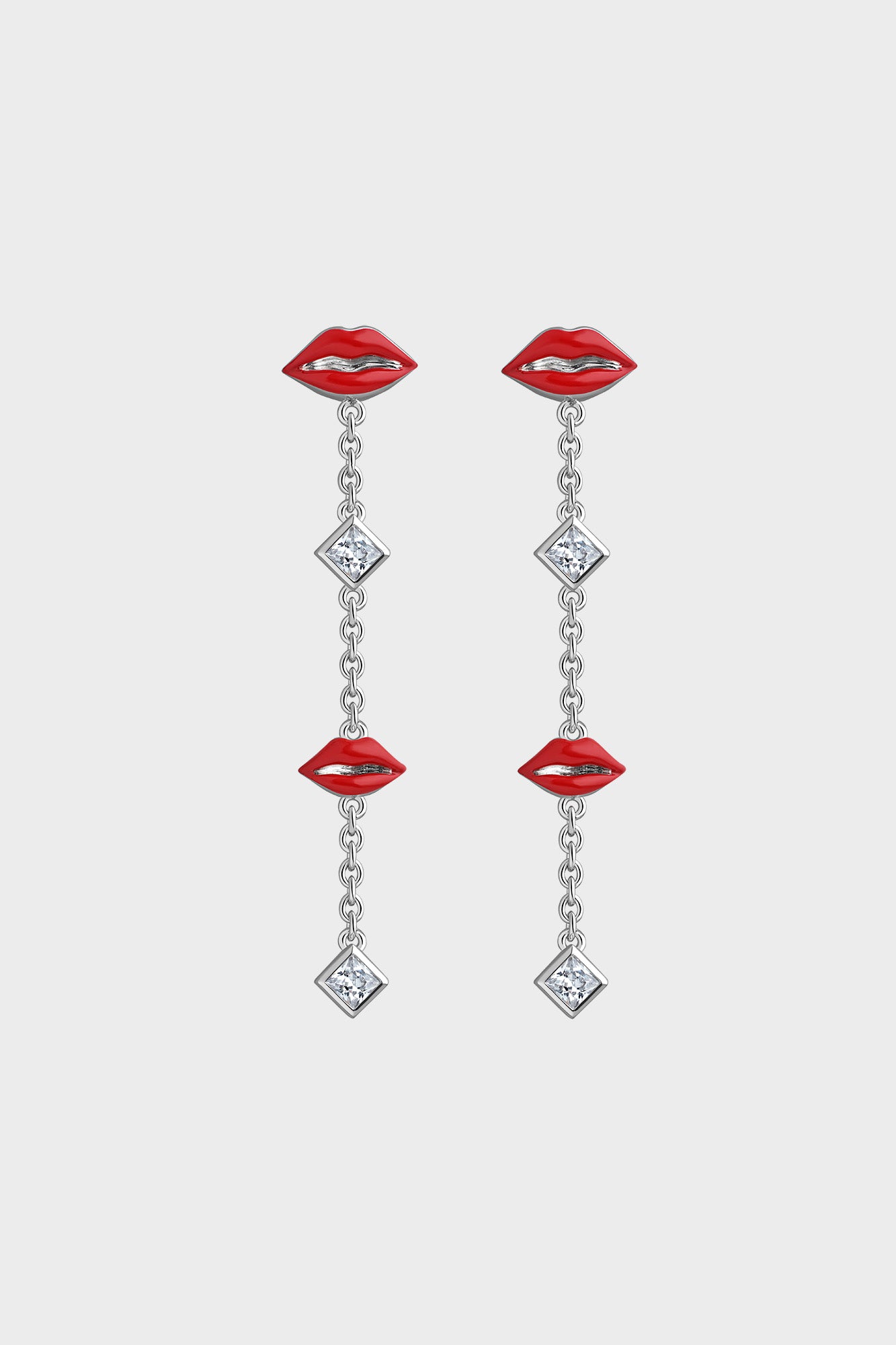 Silver Opaque Red Kiss Drop Earrings