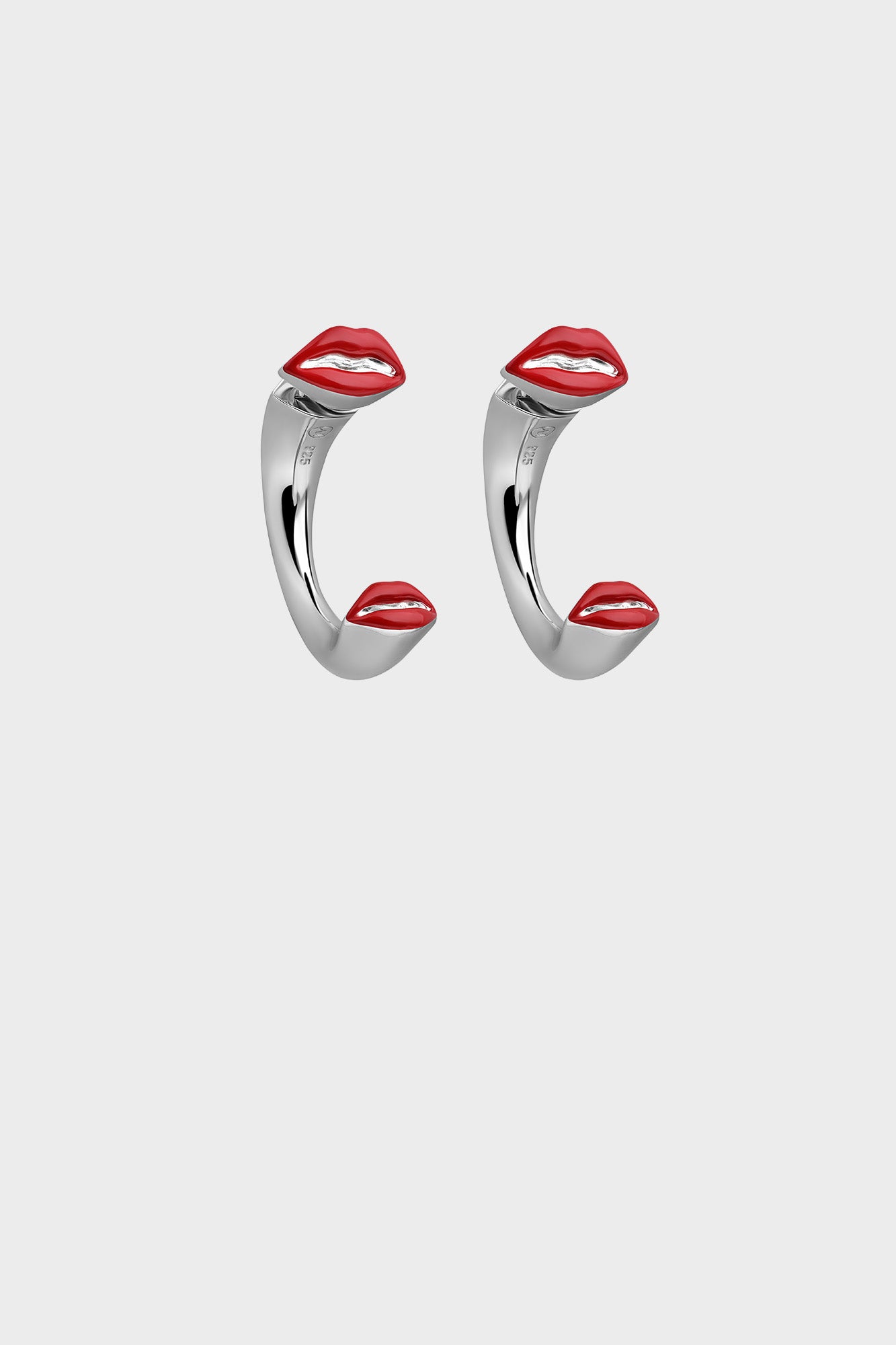 Silver Opaque Red Kiss Hoop Earrings