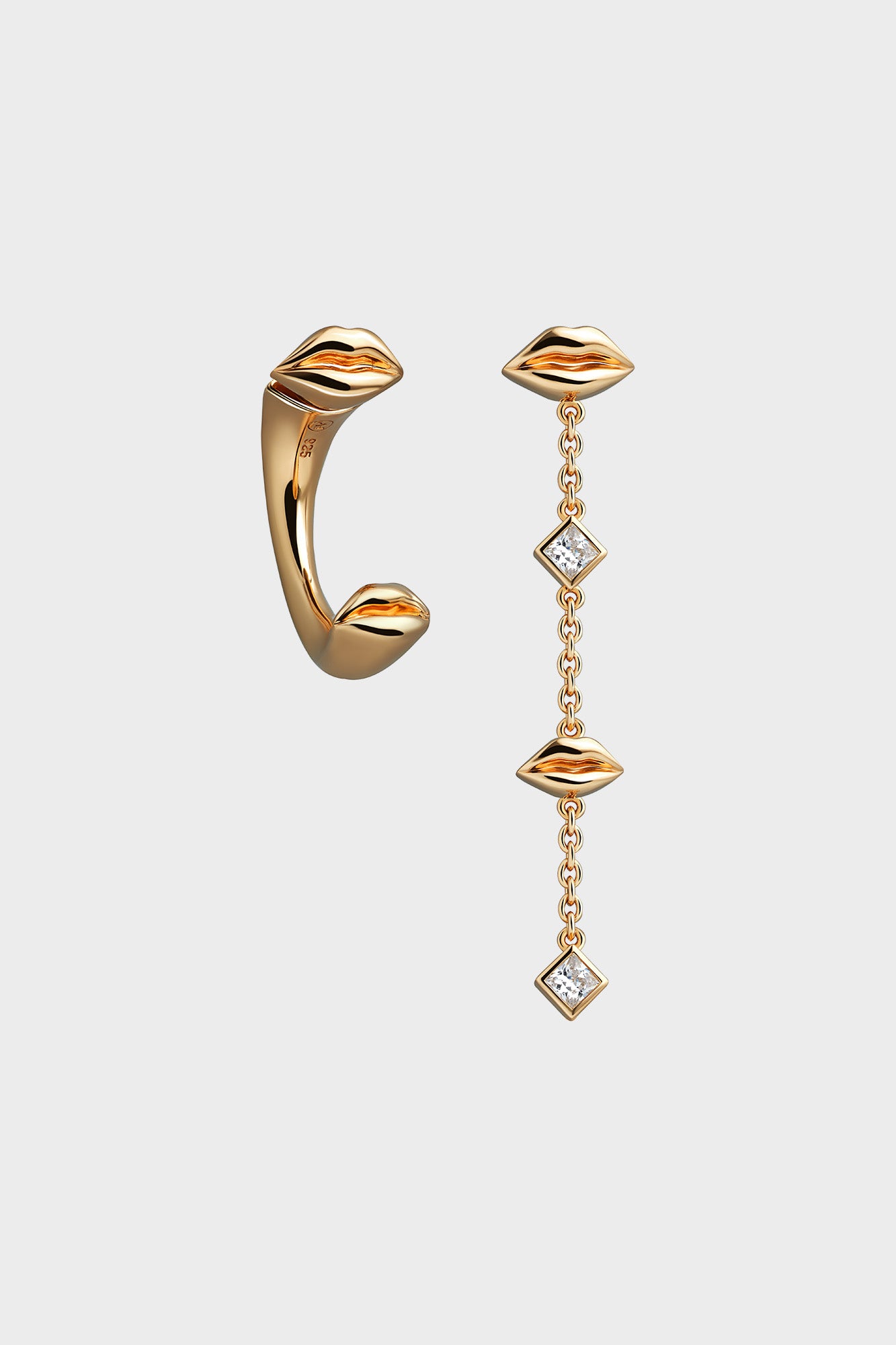 Gold Asymmetrical Kiss Earrings