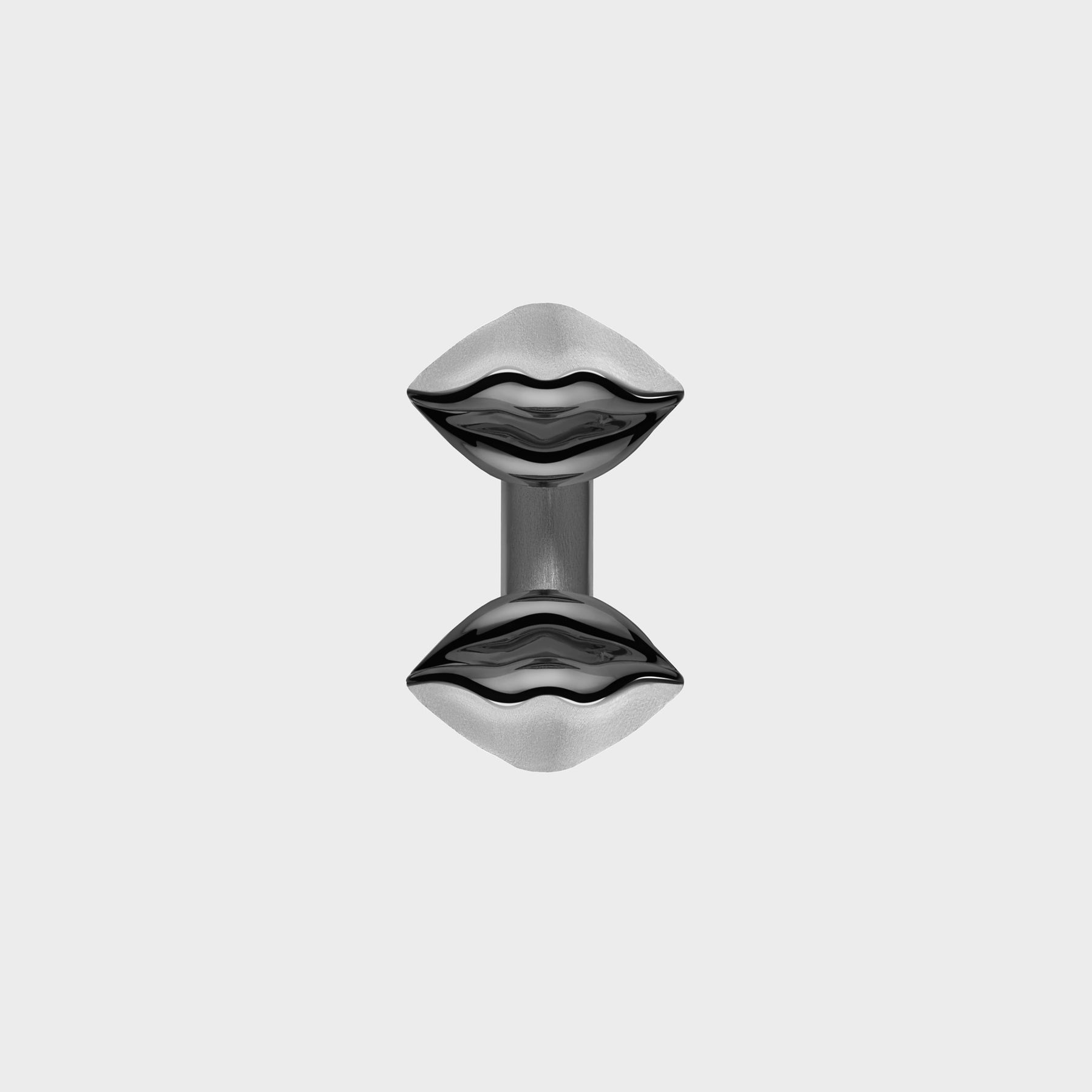 Brushed Silver Kiss Ring Black