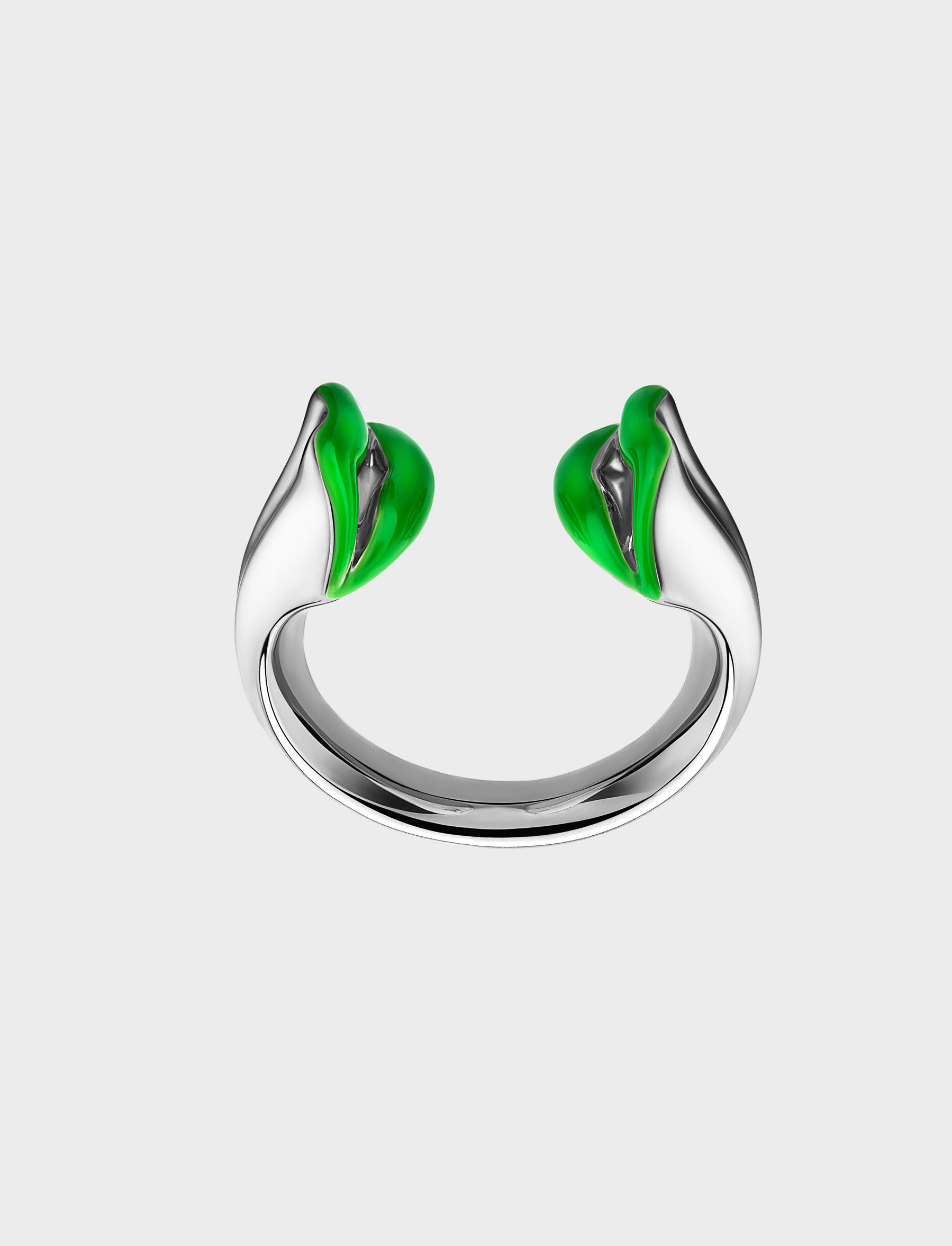 Silver Kiss Ring Green