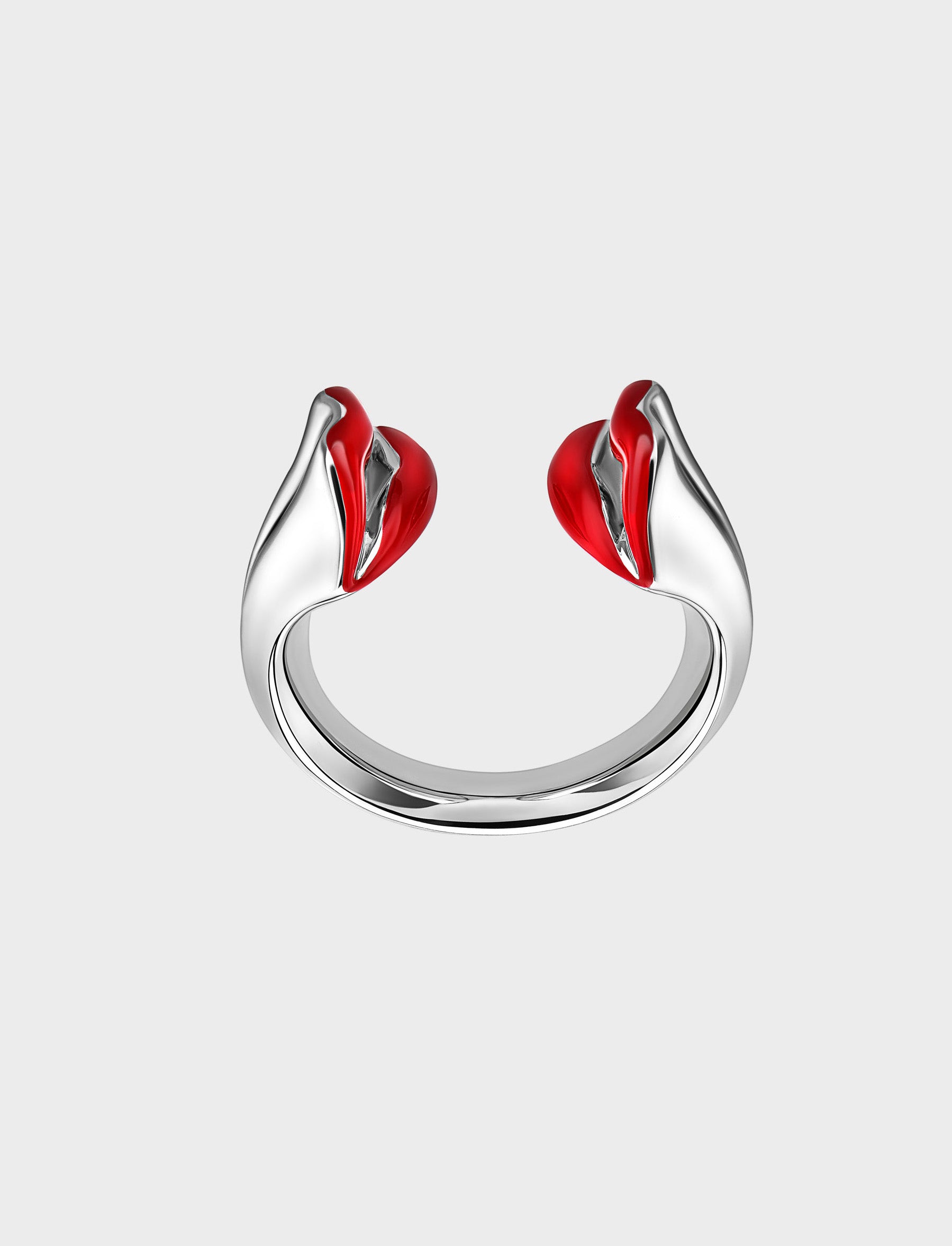 Silver Kiss Ring Opaque Red